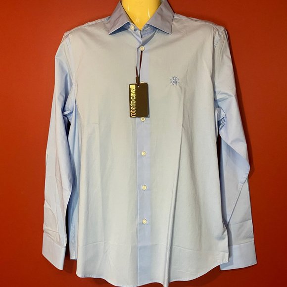 Roberto Cavalli Men's Light Blue Monogram Embroidered Shirt - NWT - Picture 2 of 5